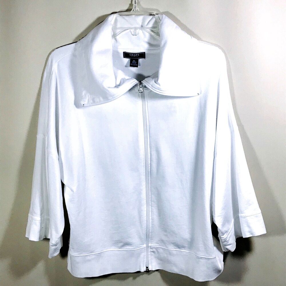 Chaps XL White Flare Jacket Coat full zip Sweater Draw string Toggles Women's